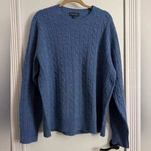 Men's Brooks Brothers blue 100% lambswool cable knit sweater size XL. EUC